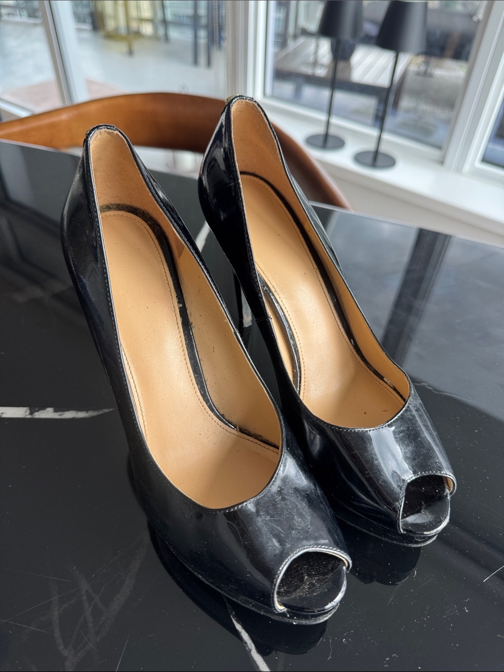 Classic Black Michael Kors Patent Peep-Toe Heels